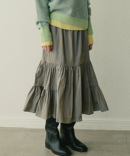 LE CIEL BLEU（ルシェルブルー） スカート タフタギャザードミディ