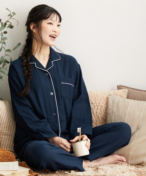 ニッセン（nissen） パジャマ ルームウェア 3重ガーゼ綿100%襟付き前