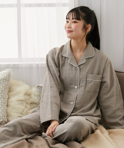 ニッセン（nissen） パジャマ ルームウェア 3重ガーゼ綿100%襟付き前