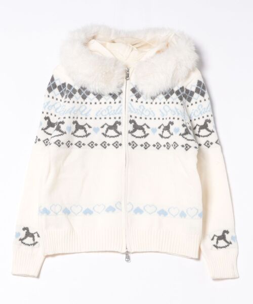 ファーニットブルゾン★ジップアップホワイトトップス リップサービス ファー付き ジップアップ ニット ホワイト ファー