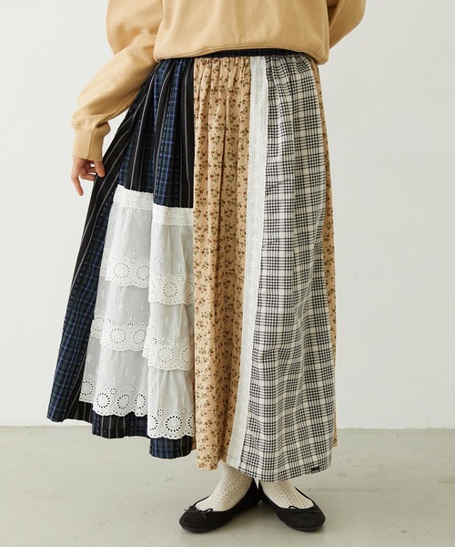 フランシュリッペ パッチワーク丈長スカート ミルク MILKFED.（ミルクフェド） ロング スカート PATCHED LONG SKIRT