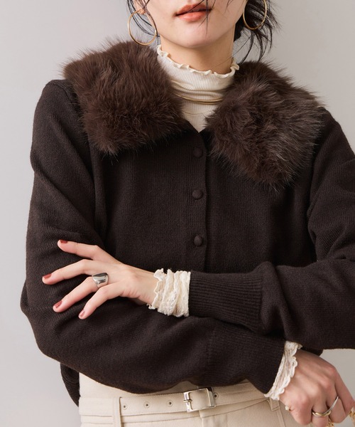 VIS（ビス） カーディガン 衿ファー取り外しカーディガン レディース