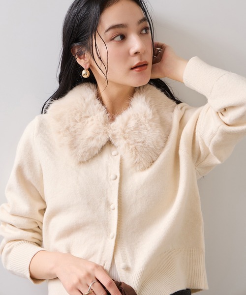 VIS（ビス） カーディガン 衿ファー取り外しカーディガン レディース