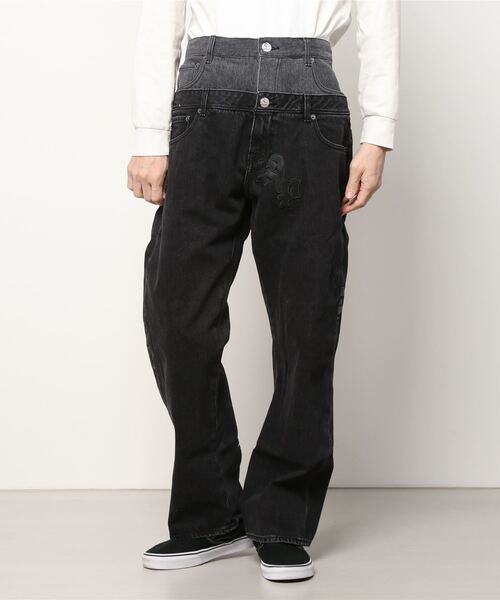 「AAPE BY A BATHING APE」 デニムパンツ MEDIUM ブラック メンズ_画像2