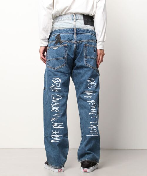 「AAPE BY A BATHING APE」 デニムパンツ MEDIUM ブラック メンズ_画像6