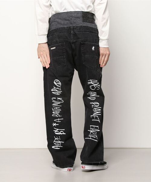 「AAPE BY A BATHING APE」 デニムパンツ MEDIUM ブラック メンズ_画像8