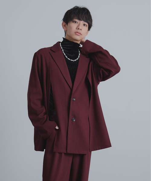 【極美品★Lサイズ】パパス ニットテーラードジャケット くるみボタン ボルドー Ellno Loset（エルノロゼット） テーラードジャケット LARGE ボルドー