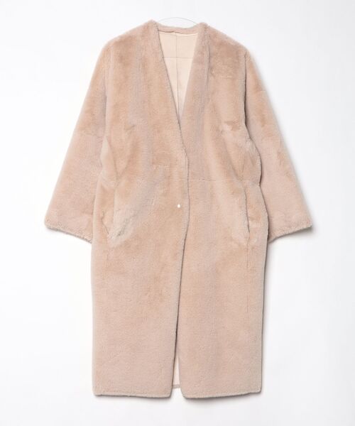 allureville フード付きムートンベストコート ベージュ allureville