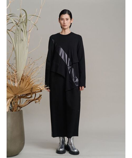 UN3D. アンスリード　ウェーブラインジャージーワンピース　ロング　黒　38 UN3D. アンスリード ウェーブラインジャージーワンピース ロング 黒 38