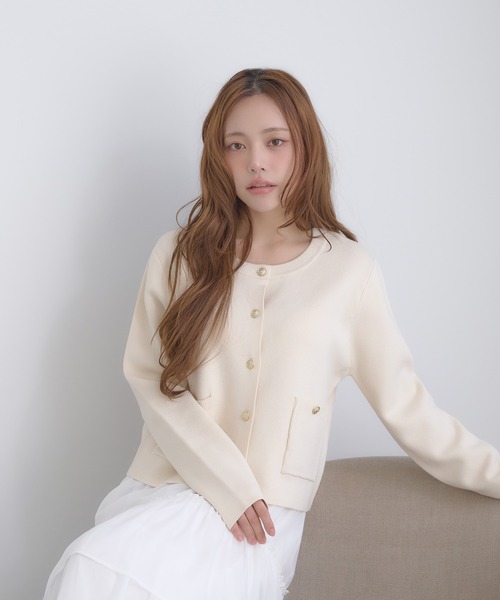 極美品★エスカーダ　金ボタン　カーディガン　レディース　アイボリー系　XS INGNI SOELA（イング ソエラ） カーディガン 入園式 「INGNI SOELA」金