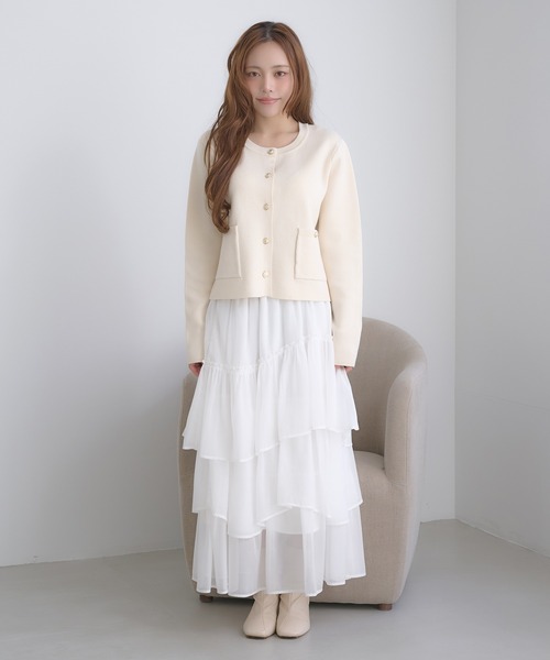 Sov.　ソブ　2024AW　フリルニットカーディガン　金ボタン　ホワイト sq_b750_85_69423b3168ed1.png