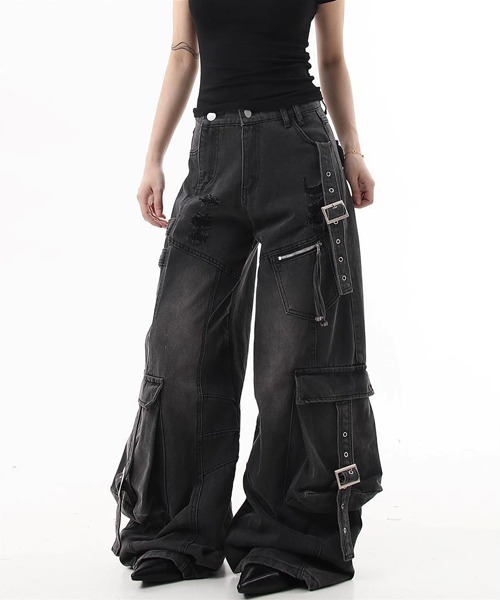 【値下げ】RRL ダメージ加工 ワイドレッグデニムパンツ Ressaca（レサーカ） ワイドパンツ ジーンズ デニム デニムパンツ