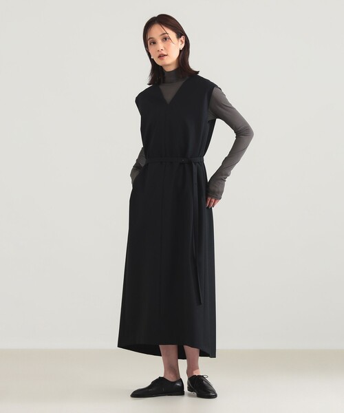 ATON エイトン バンドカラー ドレス ワンピース タグ付 黒 02 未使用 ATON（エイトン） ワンピース 「別注」ATON / ウールトロピカル ドレス