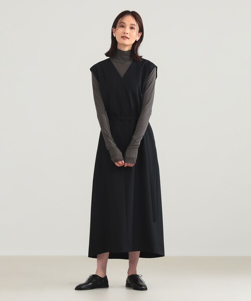 ATON エイトン バンドカラー ドレス ワンピース タグ付 黒 02 未使用 ATON（エイトン） ワンピース 「別注」ATON / ウールトロピカル ドレス