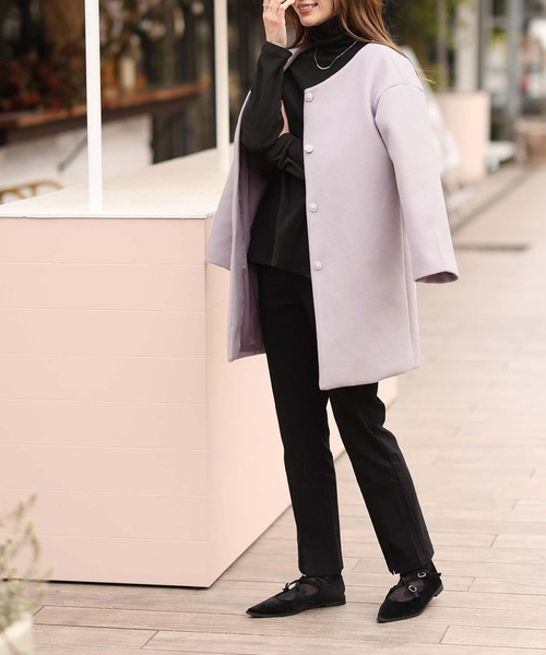 「Doula Doula」 ノーカラーコート L ブラウン レディース_画像2