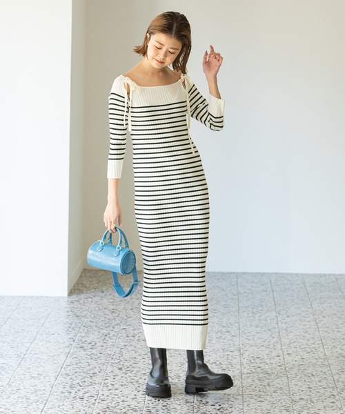 「U by SPICK&SPAN」 ニットワンピース FREE ネイビー レディース_画像3