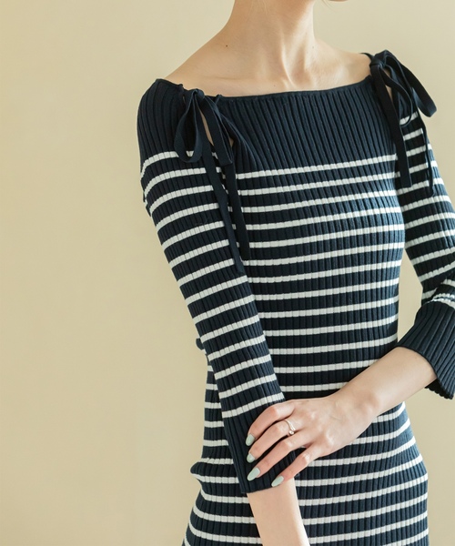 「U by SPICK&SPAN」 ニットワンピース FREE ネイビー レディース_画像6