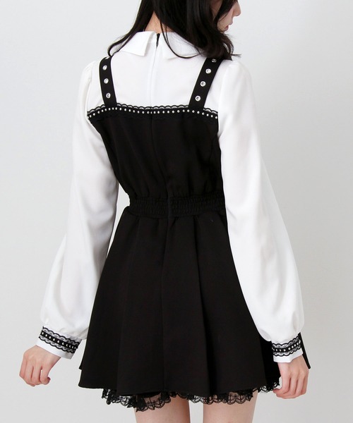 DearMyLove ワンピース 十字架スタッズジャンスカ風レースアップ
