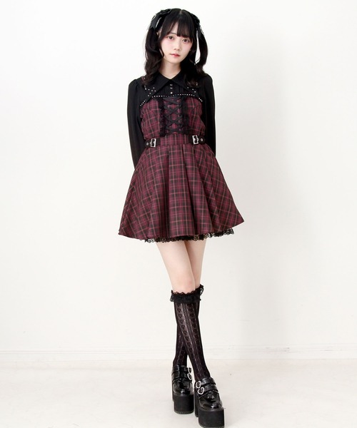 DearMyLove ワンピース 十字架スタッズジャンスカ風レースアップ