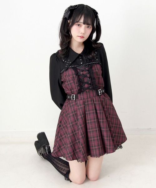 DearMyLove ワンピース 十字架スタッズジャンスカ風レースアップ