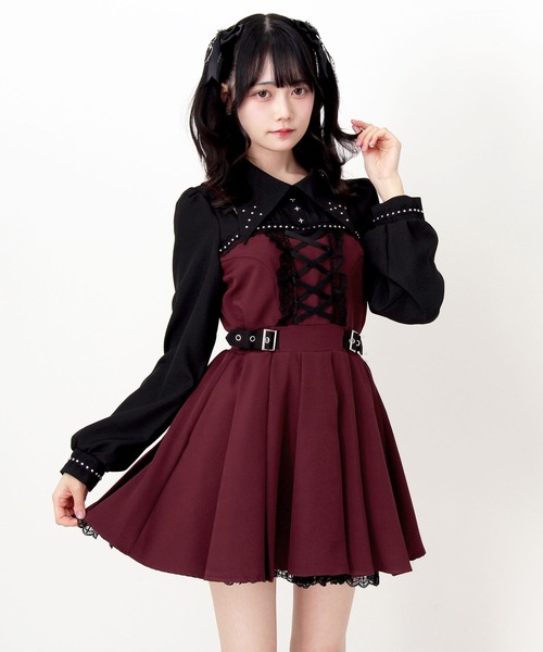 DearMyLove ワンピース 十字架スタッズジャンスカ風レースアップ