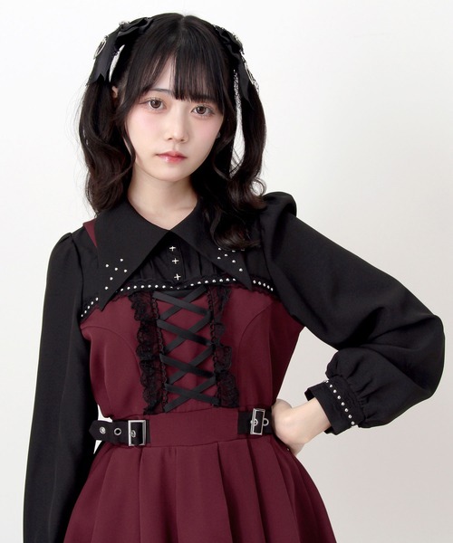 DearMyLove ワンピース 十字架スタッズジャンスカ風レースアップ