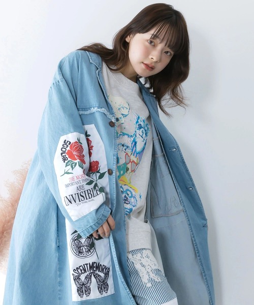 ScoLarコート スカラー ScoLar 花刺繍中綿コート （ブラック） -靴＆ファッション