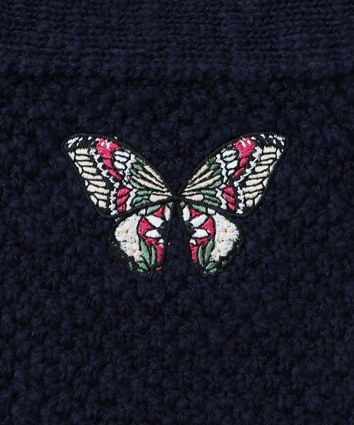iS ScoLar（イズスカラー） カーディガン 561219：蝶刺繍×蝶ボタン付き