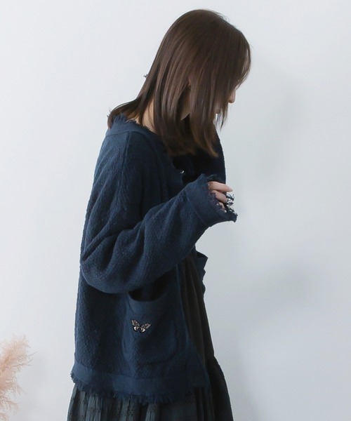 iS ScoLar（イズスカラー） カーディガン 561219：蝶刺繍×蝶ボタン付き 