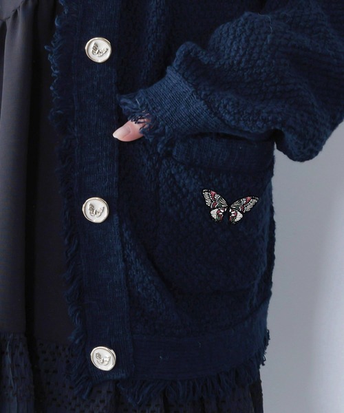 iS ScoLar（イズスカラー） カーディガン 561219：蝶刺繍×蝶ボタン付き