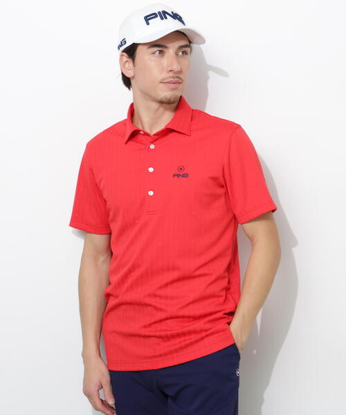 ポロシャツ 「PING APPAREL」ストライプジャカード半袖ポロシャツ メンズ