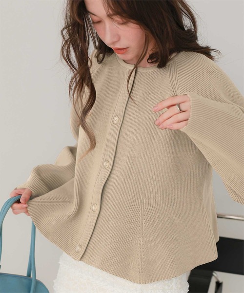 「titivate」 ニットカーディガン M グレイッシュベージュ レディース_画像8