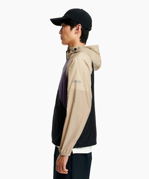 qmile 韓国　ウェア　オーバーサイズナイロンジャケット ベージュ/ブラック AIGLE（エーグル） ナイロンジャケット 撥水 超軽量 リップストップ