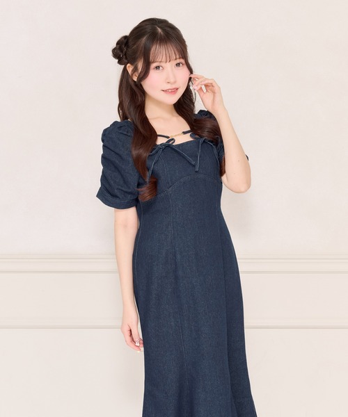 フロントチャームデニムマーメイドワンピース　apres jour apres jour（アプレジュール） ワンピース 半袖 フロントチャーム
