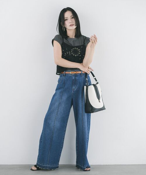 ワイドパンツ ジーンズ デニム デニムパンツ 「尾崎紗代子さん着用」綿麻バギーデニムパンツ レディースの画像