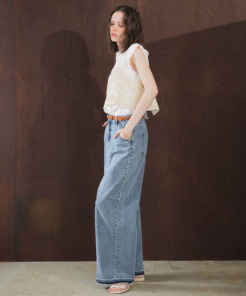 ワイドパンツ ジーンズ デニム デニムパンツ 「尾崎紗代子さん着用」綿麻バギーデニムパンツ レディースの画像