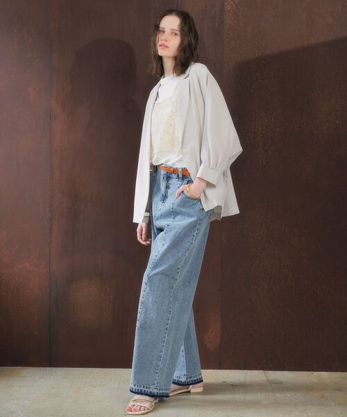 ワイドパンツ ジーンズ デニム デニムパンツ 「尾崎紗代子さん着用」綿麻バギーデニムパンツ レディースの画像