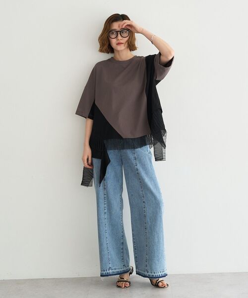 ワイドパンツ ジーンズ デニム デニムパンツ 「尾崎紗代子さん着用」綿麻バギーデニムパンツ レディースの画像