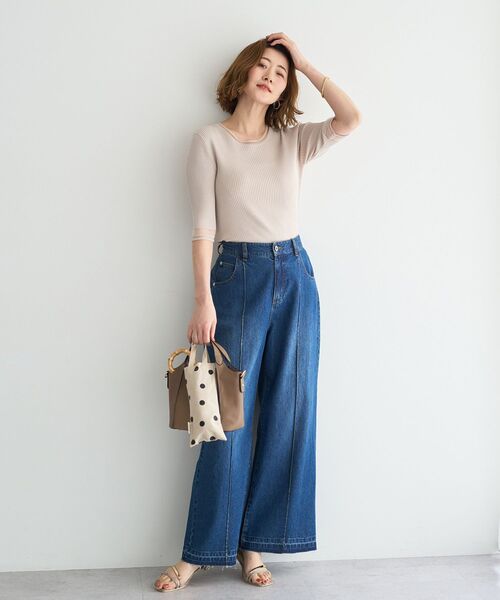 ワイドパンツ ジーンズ デニム デニムパンツ 「尾崎紗代子さん着用」綿麻バギーデニムパンツ レディースの画像