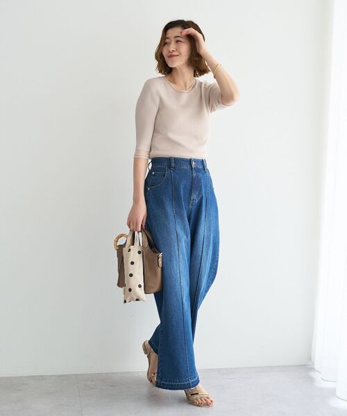 ワイドパンツ ジーンズ デニム デニムパンツ 「尾崎紗代子さん着用」綿麻バギーデニムパンツ レディースの画像
