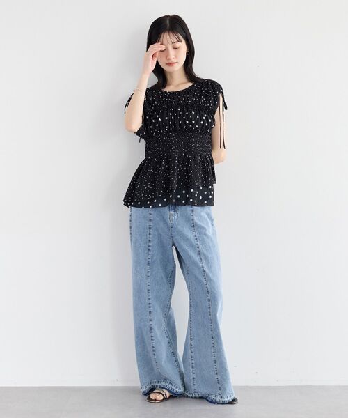 ワイドパンツ ジーンズ デニム デニムパンツ 「尾崎紗代子さん着用」綿麻バギーデニムパンツ レディースの画像