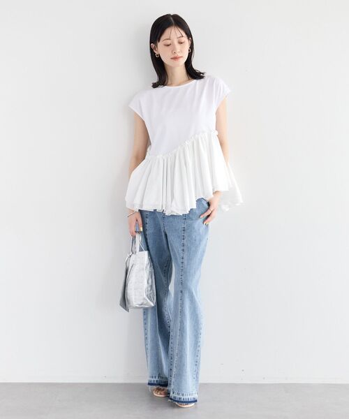 ワイドパンツ ジーンズ デニム デニムパンツ 「尾崎紗代子さん着用」綿麻バギーデニムパンツ レディースの画像