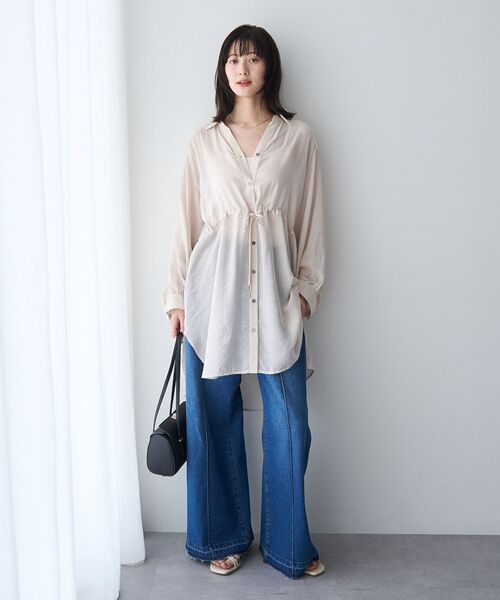 ワイドパンツ ジーンズ デニム デニムパンツ 「尾崎紗代子さん着用」綿麻バギーデニムパンツ レディースの画像