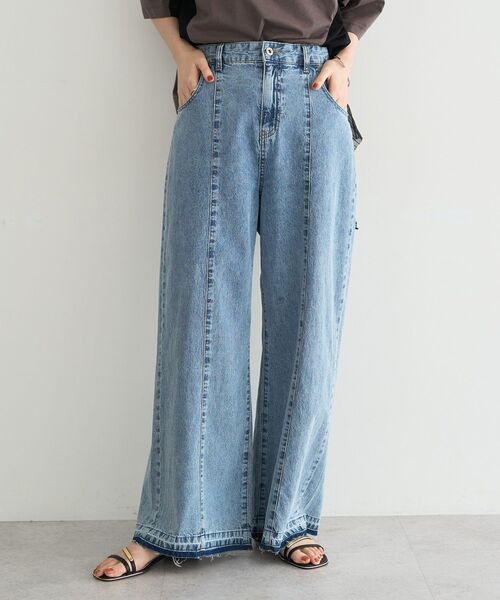 ワイドパンツ ジーンズ デニム デニムパンツ 「尾崎紗代子さん着用」綿麻バギーデニムパンツ レディースの画像