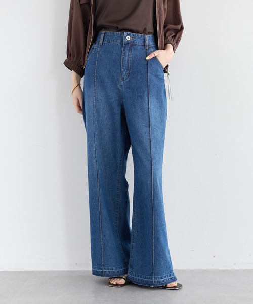 ワイドパンツ ジーンズ デニム デニムパンツ 「尾崎紗代子さん着用」綿麻バギーデニムパンツ レディースの画像