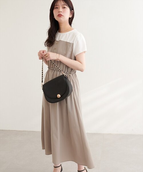 natural couture ワンピース 半袖 ナイロンドッキングワンピース