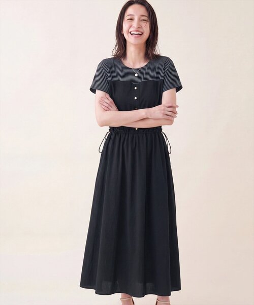 natural couture ワンピース 半袖 ナイロンドッキングワンピース