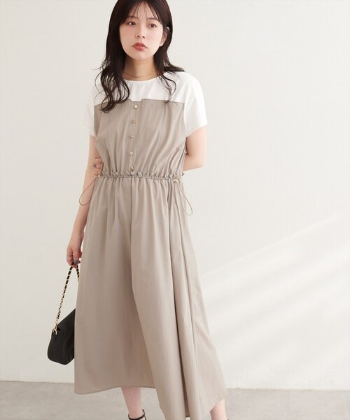 natural couture ワンピース 半袖 ナイロンドッキングワンピース