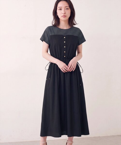 natural couture ワンピース 半袖 ナイロンドッキングワンピース
