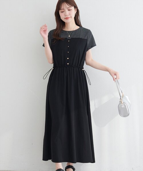 natural couture ワンピース 半袖 ナイロンドッキングワンピース